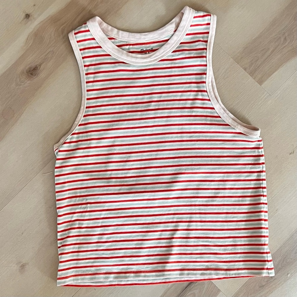 Red, Cream and Aqua Striped Madewell Tanktop Size Small